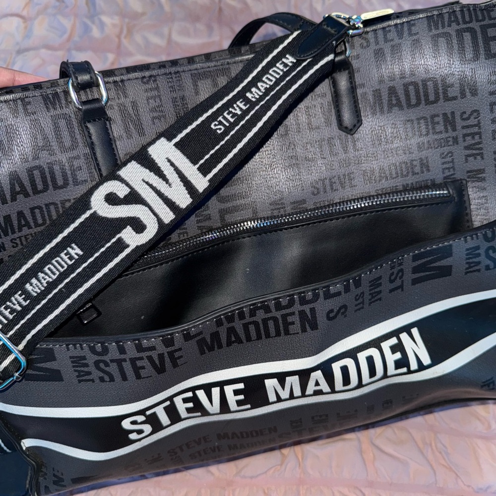 Steve Madden Black Duffel Bag with Bold Branding